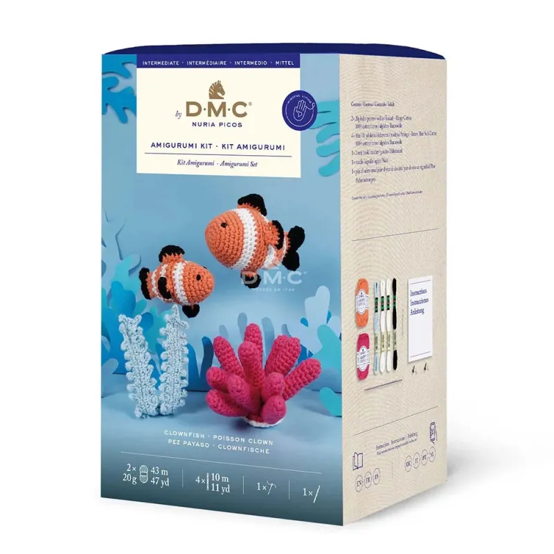 Kit complet crochet DMC Duo Poissons-Clowns avec boîte cadeau et matériel inclus