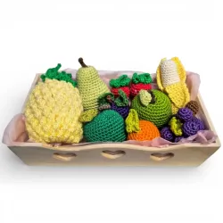 Plateau de fruits au crochet fait main en coton Scheepjes Catona dinette Montessori.