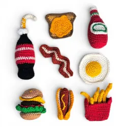 Dinette crochet fast-food burger frites hot-dog bacon et soda fait main.